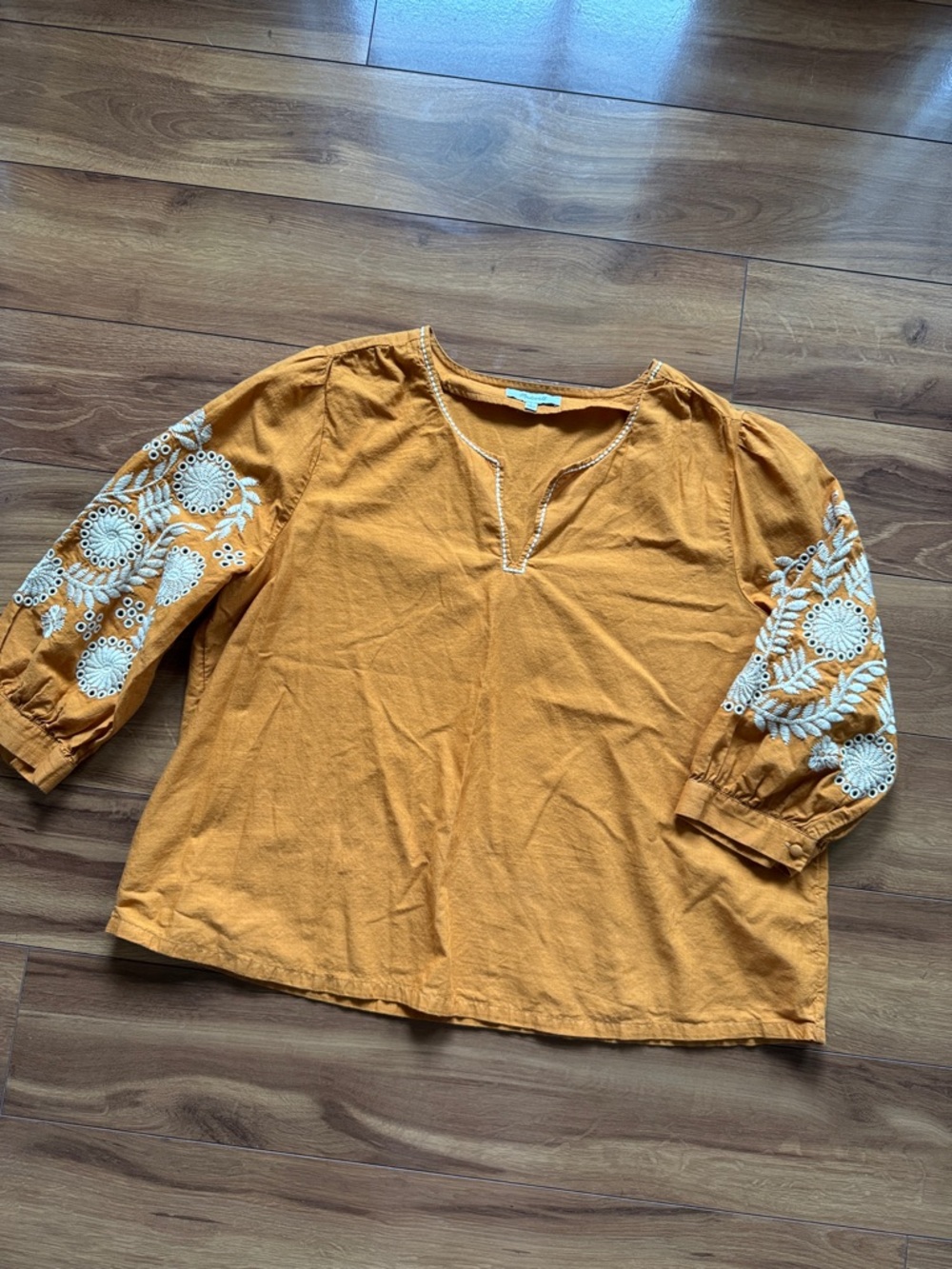 Madewell Mustard Embroidered Blouse L